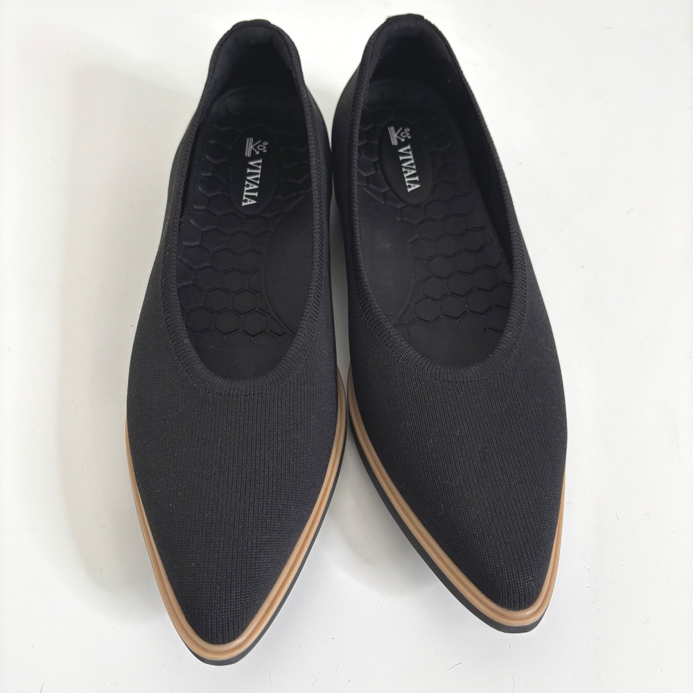Vivaia Veronica Flats Black Pointed-Toe Knit Womens 9 EU 40 Water Repellent Chic